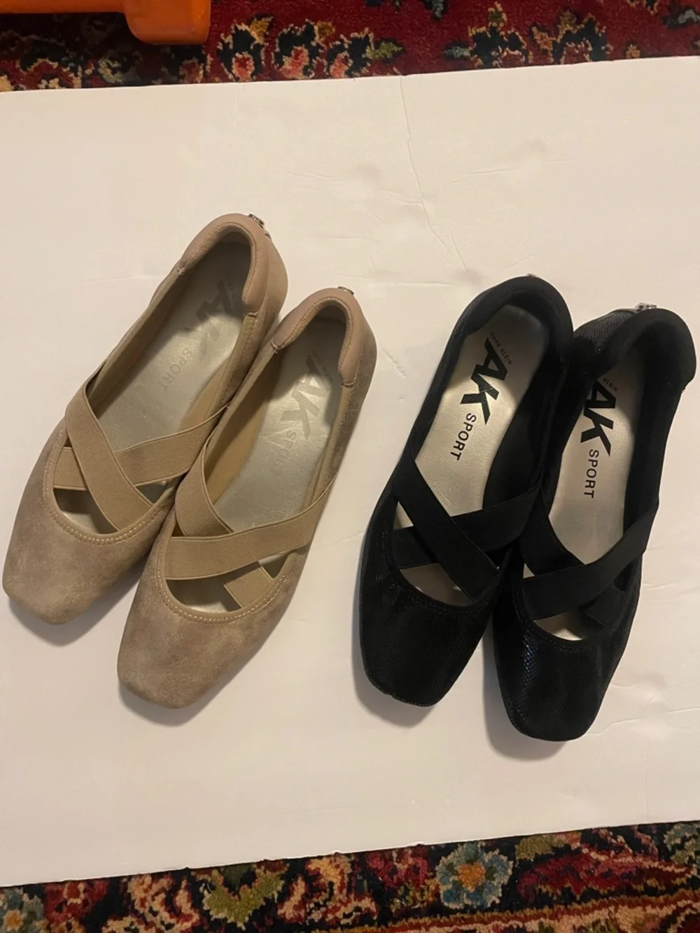 Anne Klein Sport Crisscross Ballet Flats in Beige and Black - Picture 1 of 8